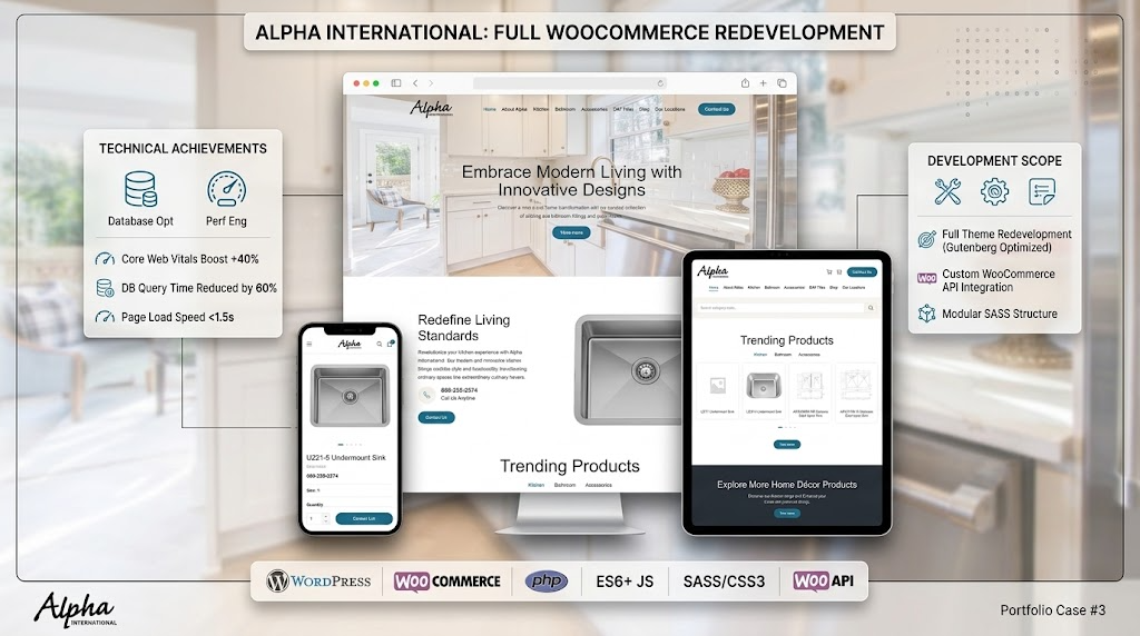 Custom WooCommerce Redevelopment for Alpha International